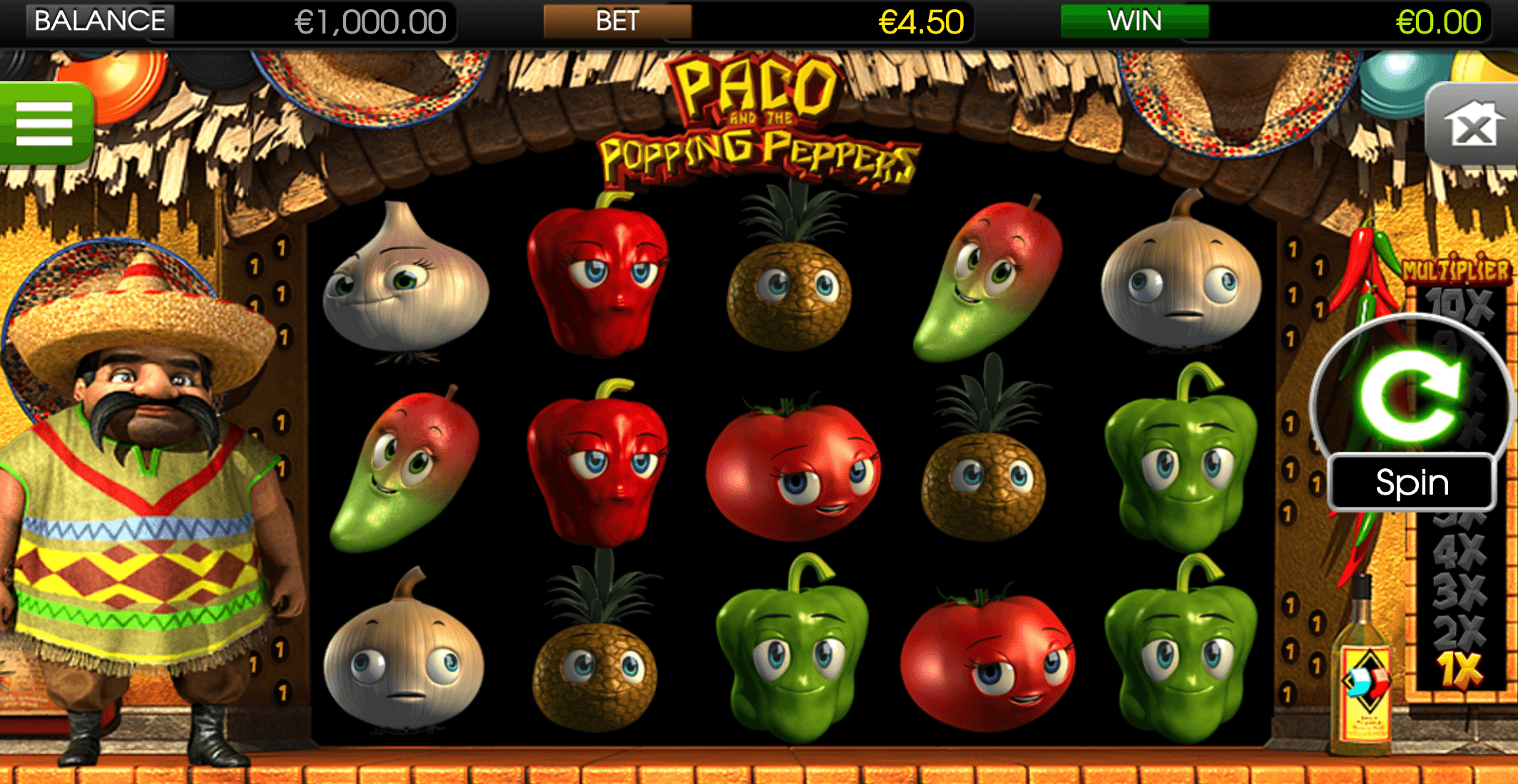 Paco and the Popping Peppers slot main game interface